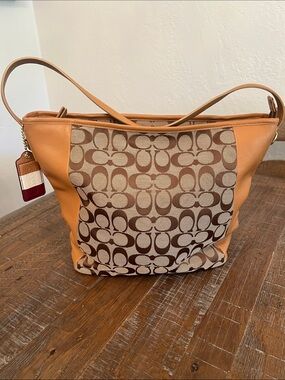 Coach Legacy Weekend  Signature Monogram City Tote Bag - Tan & Chestnut